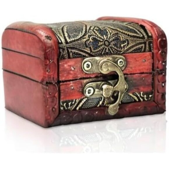 Small Wooden Treasure Chest Box with Lid Decorative Mini Jewelry Storage Box - Picture 10 of 10